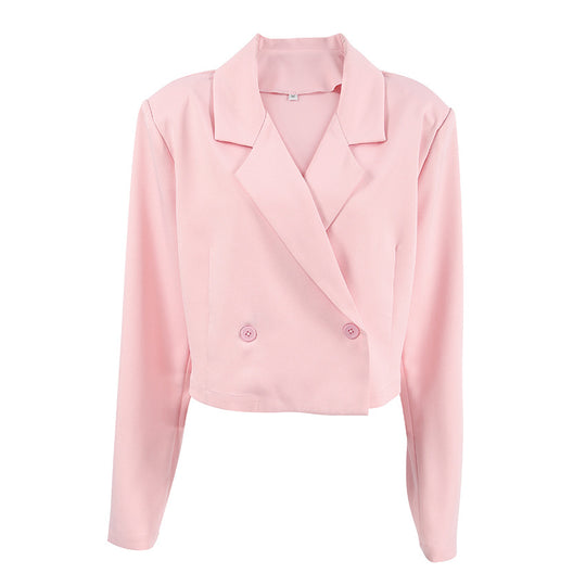 Damen Cropped Blazerjacke mit oversized Ärmeln und Detailknöpfen R&B