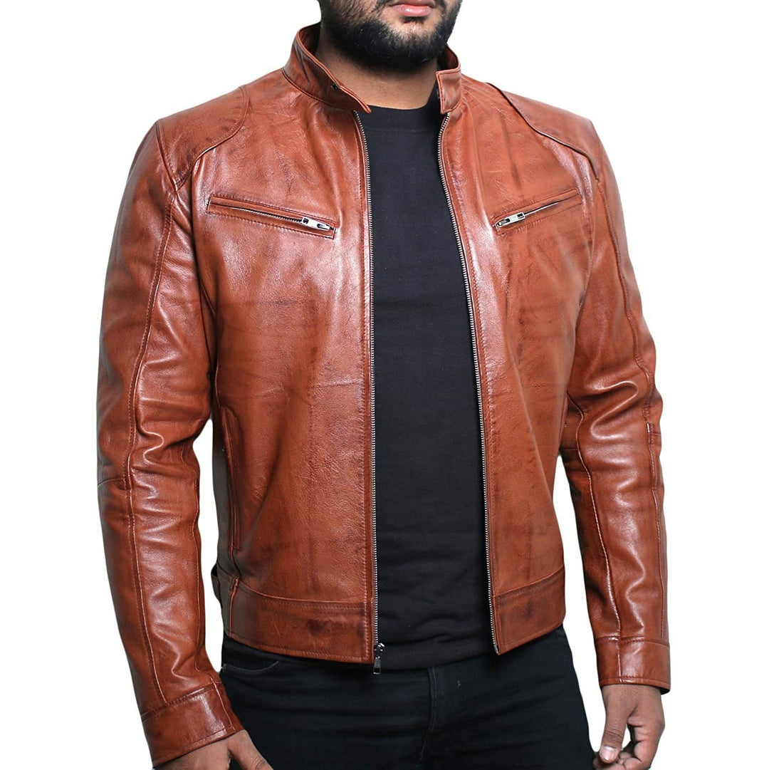 Herren Lederjacke mit Stehkragen