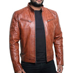 Herren Lederjacke mit Stehkragen