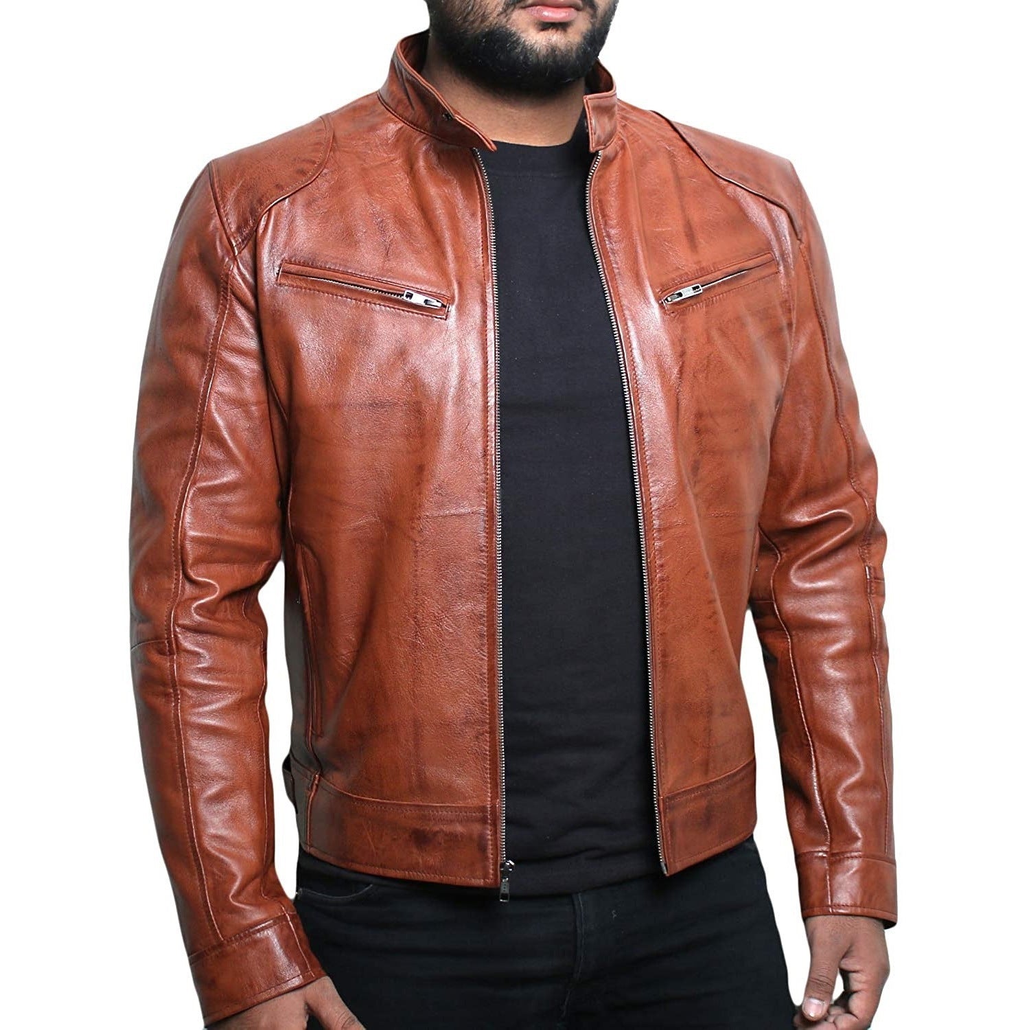 Herren Lederjacke mit Stehkragen