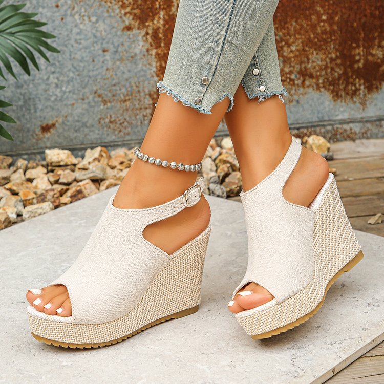 Damen Wedge-Pantoletten mit offenem Zehenbereich und modischem Riemendesign R&B