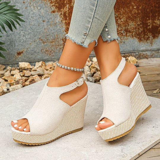 Damen Wedge-Pantoletten mit offenem Zehenbereich und modischem Riemendesign R&B
