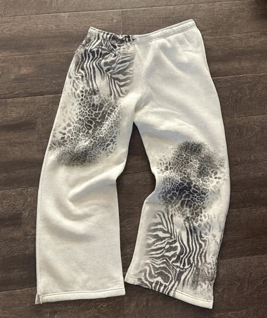 Damen nan lockere Sweathose mit asymmetrischem Animal-Print, elastischem Komfortbund und geradem Bein R&B