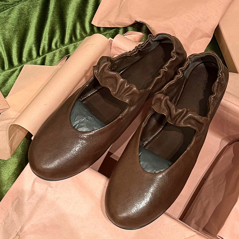 Damen bequeme Ballerinas mit elastischem Riemen und geschmeidiger Lederoberfläche R&B