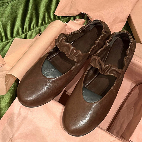 Damen bequeme Ballerinas mit elastischem Riemen und geschmeidiger Lederoberfläche R&B