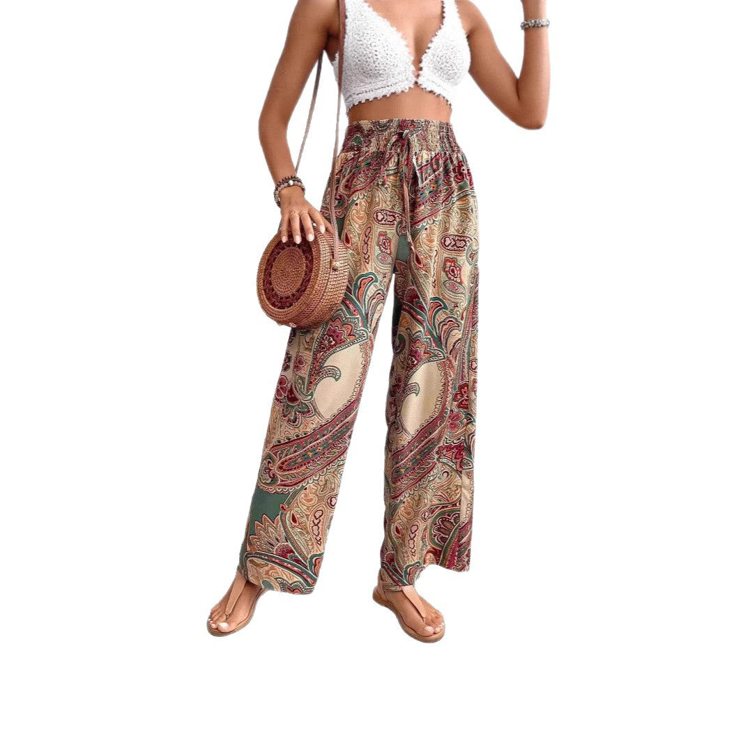 Damen weite Palazzo-Hose mit elastischem Bund und paisley Muster R&B