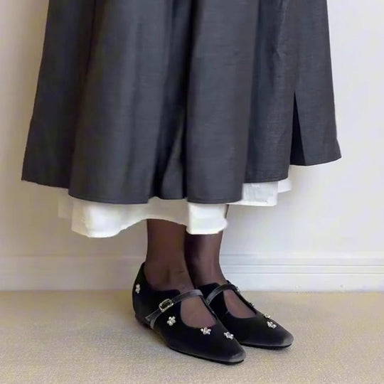 Damen Ballerina-Schuhe mit floralem Dekor und elegantem Schnallenverschluss R&B