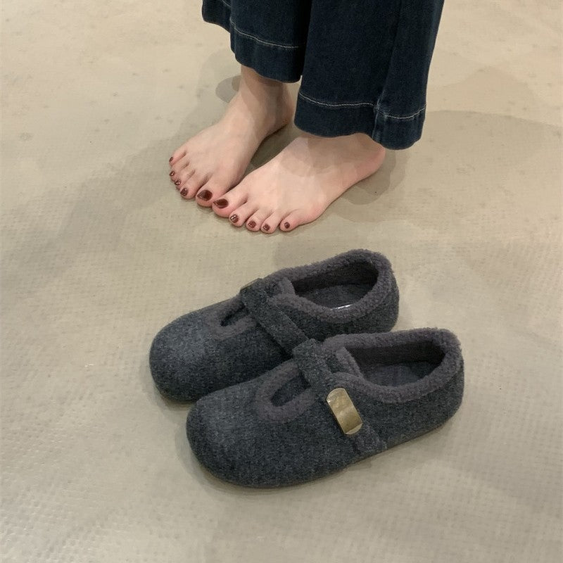 Damen Hausschuhe mit weichem Fleece-Innenfutter und modischem Schnallenverschluss R&B