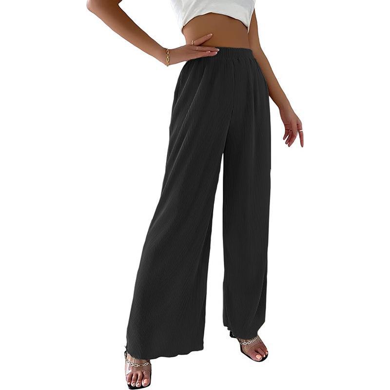 Damen elegante Plissee-Hose mit weitem Bein und elastischem Bund R&B