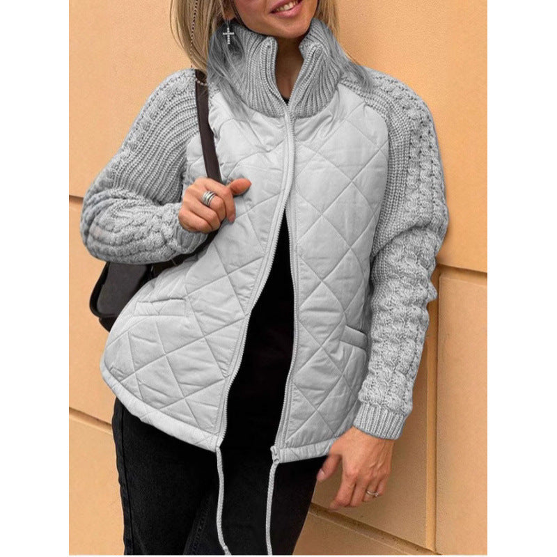 Steppjacke Damen mit Strickmuster und hohem Kragen