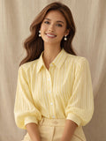 Damen Elegante Bluse mit strukturierter Streifenoptik und R&Brnem Puffärmel R&B