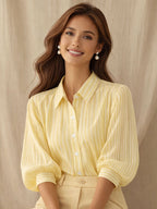 Damen Elegante Bluse mit strukturierter Streifenoptik und R&Brnem Puffärmel R&B
