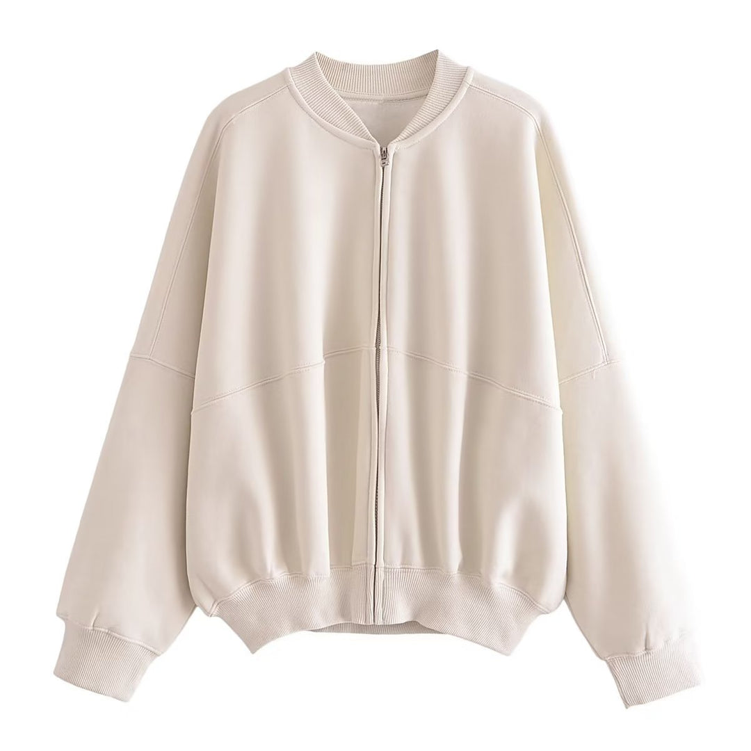 Damen lässige Sweatjacke mit hohem Kragen und praktischen Taschen R&B