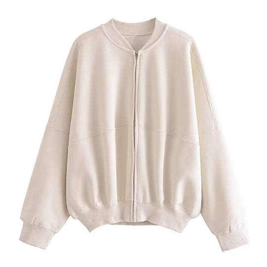 Damen lässige Sweatjacke mit hohem Kragen und praktischen Taschen R&B