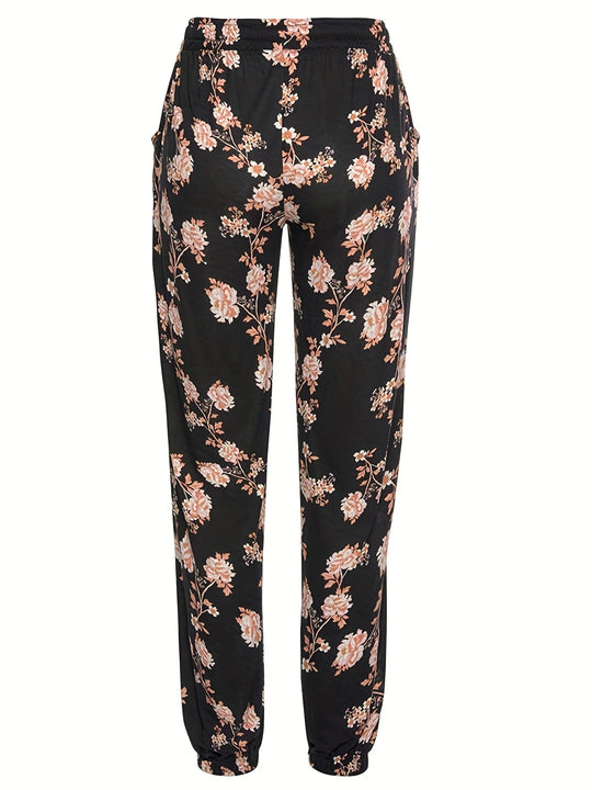 Damen florale Freizeithose mit elastischem Bund und seitlichen Taschen R&B