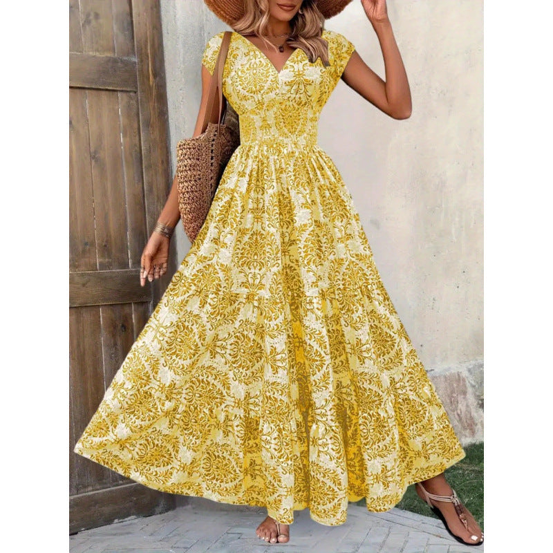 Damen Maxikleid mit nostalgischem Blumenmuster und voluminösem Rock R&B