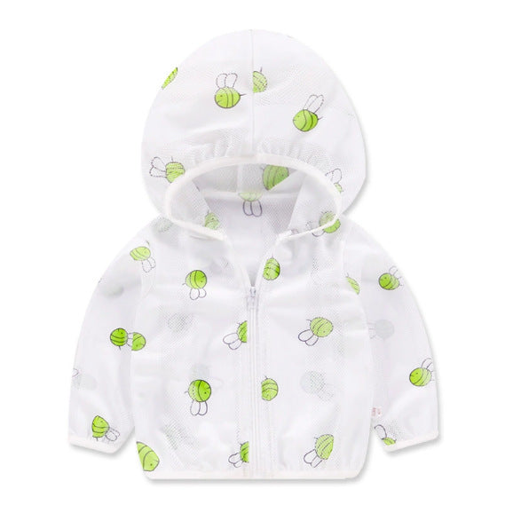 Unisex nan atmungsaktive Netz Kapuzen-Sonnenjacke für Säuglinge mit Reißverschluss und verspieltem Elefantenmotiv R&B