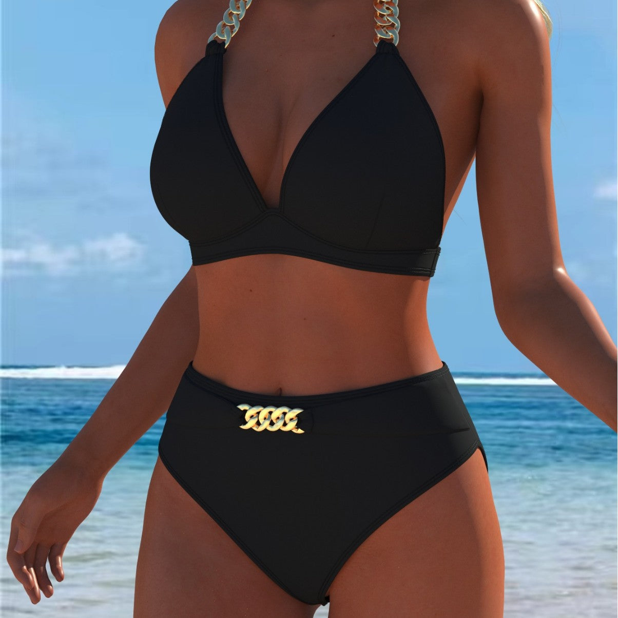 Damen Bikini mit luxuriösem Marmormuster und edlen Details R&B