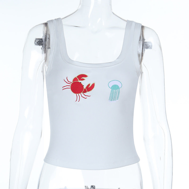 Damen Crop-Top mit maritimen Stickereien R&B