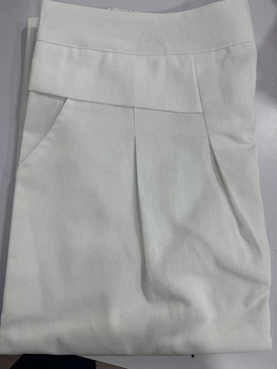 Damen Weit geschnittene Leinenhose mit hohem Bund und eleganten Falten R&B