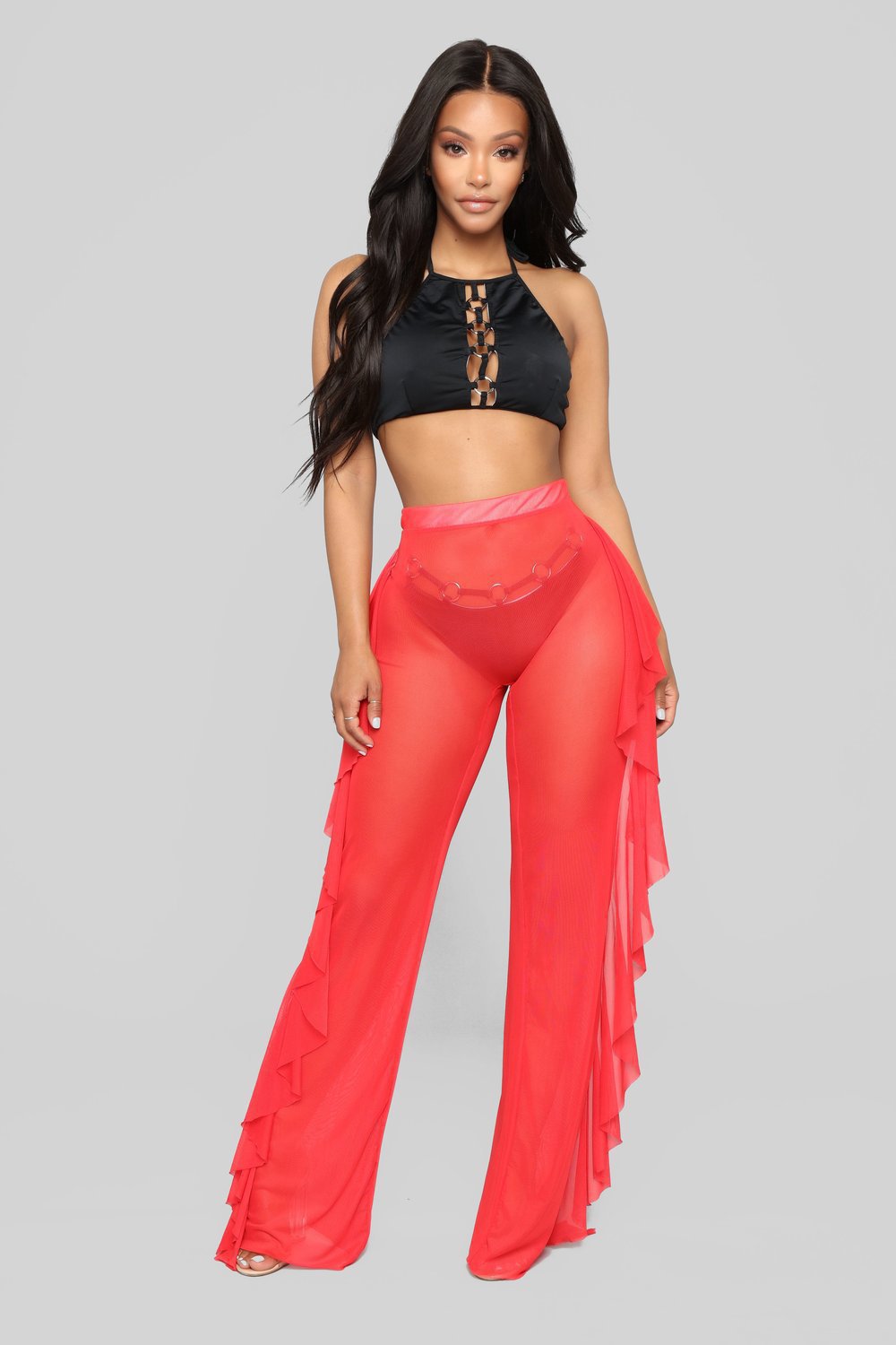 Damen Anziehbare Boho-Hosen mit Rüsche R&B