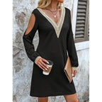 Damen Elegantes Kleid mit tiefem V-Ausschnitt und Cut-Out-Ärmel R&B