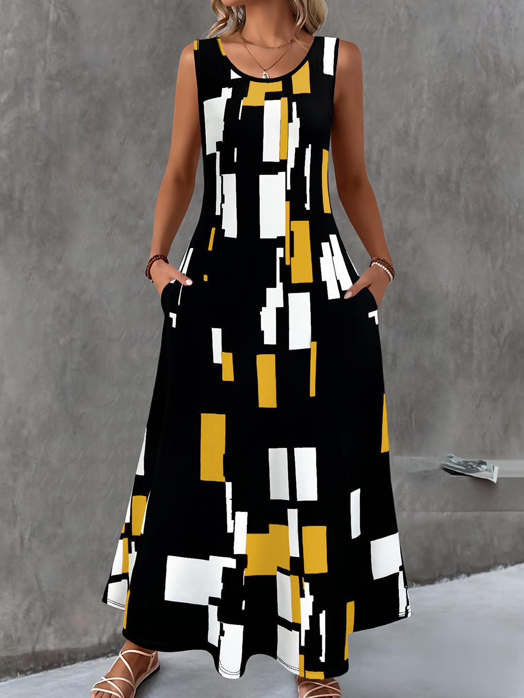Damen Maxikleid mit buntem Grafikdesign R&B