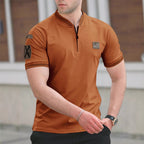 Herren Kurzarm-Kragen-T-Shirt mit praktischer Reißverschlussöffnung und kontrastierenden Akzenten