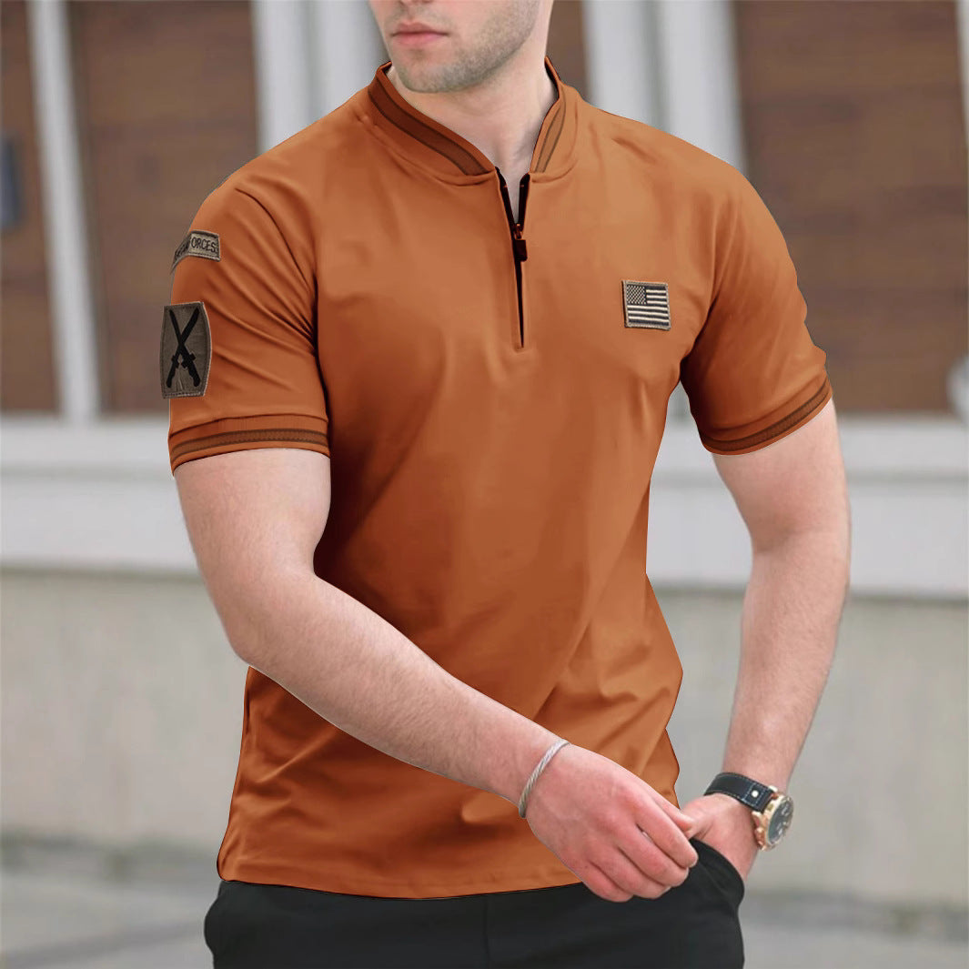 Herren Kurzarm-Kragen-T-Shirt mit praktischer Reißverschlussöffnung und kontrastierenden Akzenten