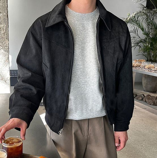 Herren lässige Übergangsjacke aus weichem Kunstleder mit Reißverschluss R&B