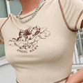 Damen Figurbetontes T-Shirt mit einzigartigem Engel-Motiv und modischem Print R&B