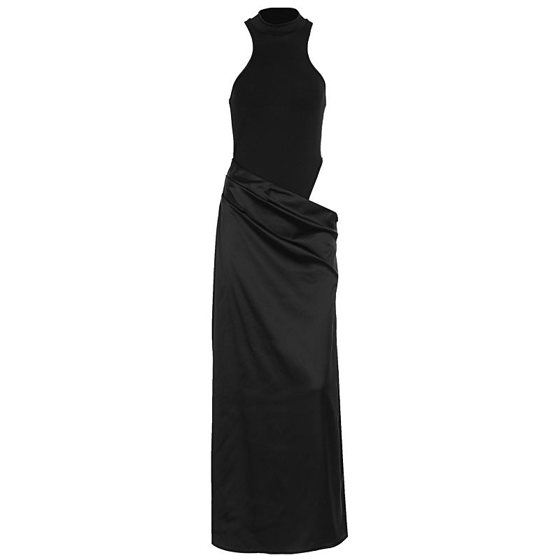 Damen Elegantes Maxikleid mit figurformendem Halterneck und drapiertem Rock R&B