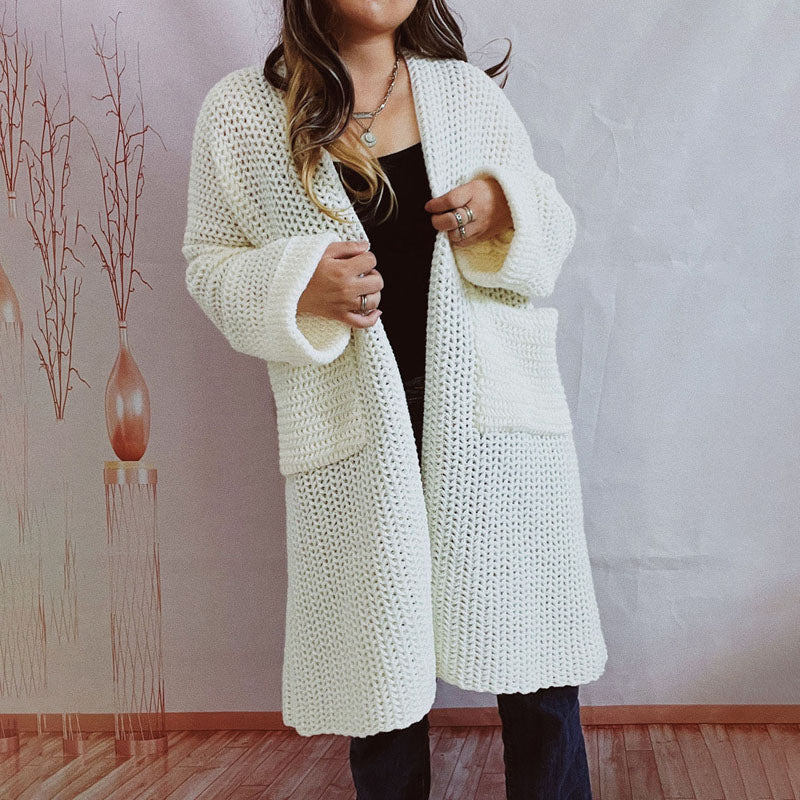 R&B | Lange Strickjacke mit Taschen Chunky Strick Weiche und Lässige Silhouette