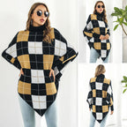 Damen Oversized Strickpullover mit asymmetrischem Saum und hohem Kragen R&B