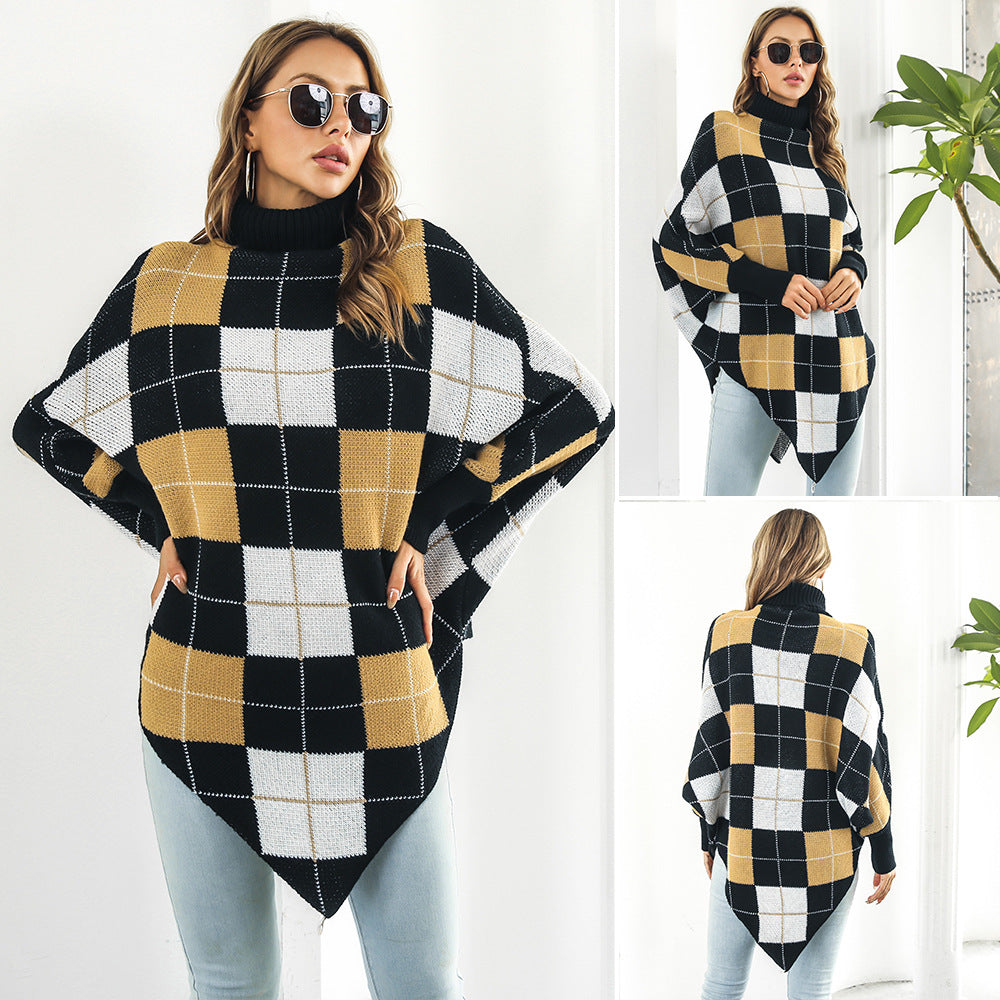 Damen Oversized Strickpullover mit asymmetrischem Saum und hohem Kragen R&B
