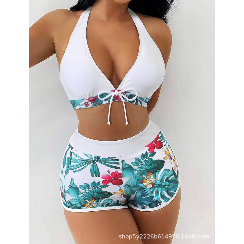 Damen Hochgeschlossen Bikini mit verspieltem Blumenmuster R&B