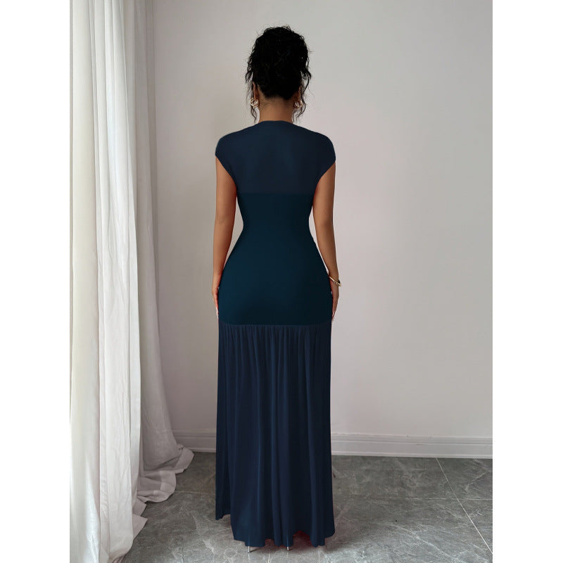 Damen Elegantes Maxikleid mit raffiniertem Drapée und transparentem Rock R&B