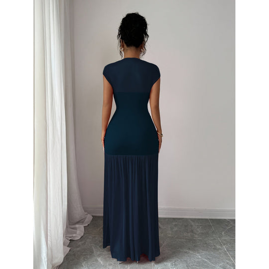 Damen Elegantes Maxikleid mit raffiniertem Drapée und transparentem Rock R&B