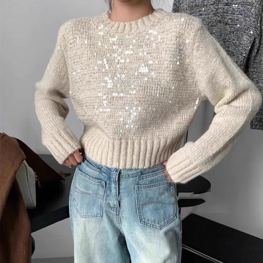 Damen Glitzernder Strickpullover mit Struktur und weitem Schnitt