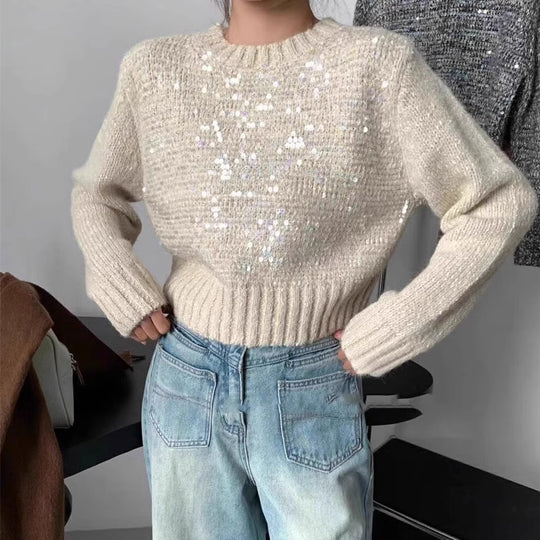 Damen Glitzernder Strickpullover mit Struktur und weitem Schnitt R&B