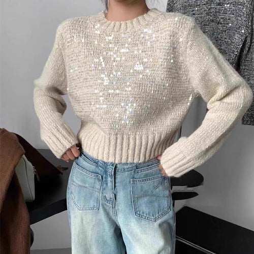 Damen Glitzernder Strickpullover mit Struktur und weitem Schnitt R&B