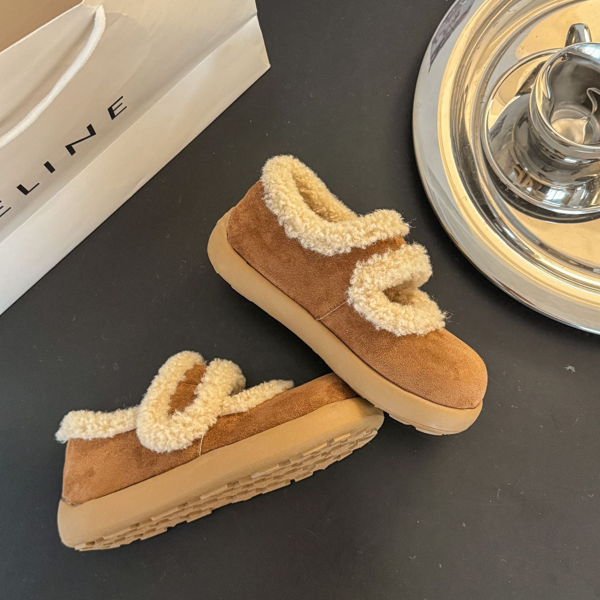 Damen Kuschelige Hausschuhe mit warmem Futter und verstellbarem Riemen R&B