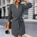 Damen Hemdblusenkleid mit taillierbarem Gürtel und Knopfverschluss R&B