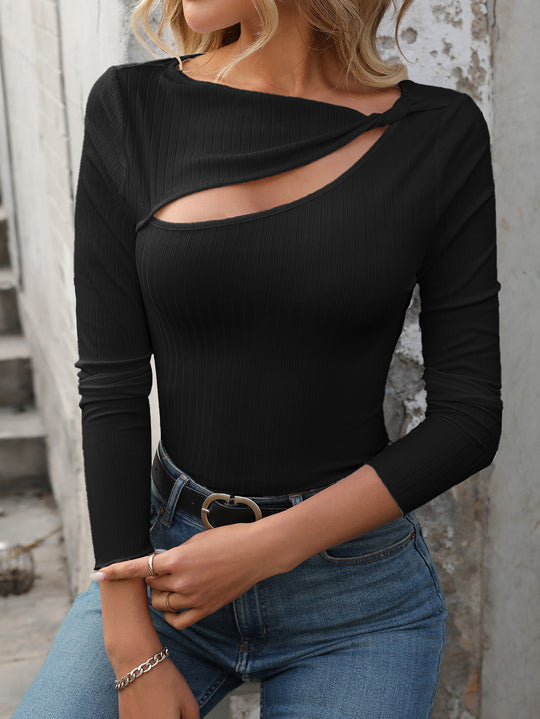 Damen Langarmshirt mit asymmetrischem Schnitt und dekorativem Ausschnitt R&B