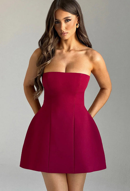 Damen Trägerloses Cocktailkleid im eleganten A-Linien-Schnitt mit versteckten Taschen R&B