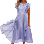 Damen nan fließendes Chiffon-Midikleid mit blumenbesticktem Oberteil und asymmetrischem Stufenrock R&B