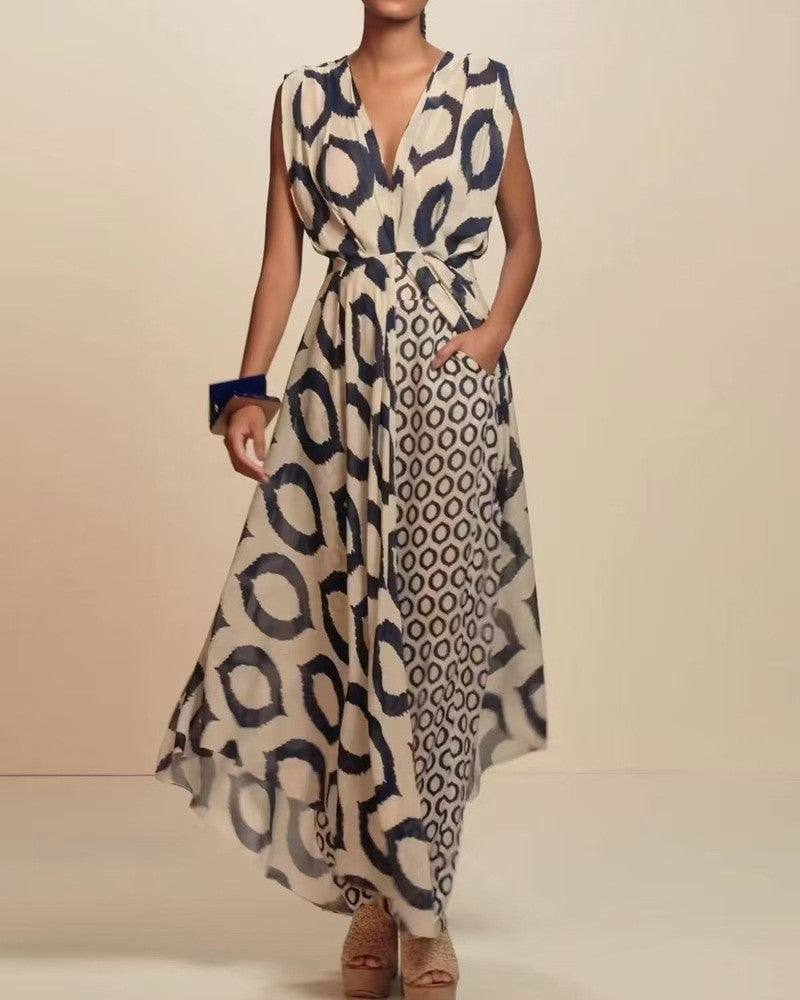 Damen Maxikleid mit modernem Kreismuster von R&B