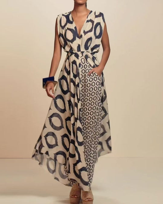 Damen Maxikleid mit modernem Kreismuster von R&B