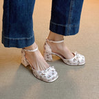 Damen elegante Ballerina-Pumps mit modischer Schleifenakzent und komfortablem Blockabsatz R&B