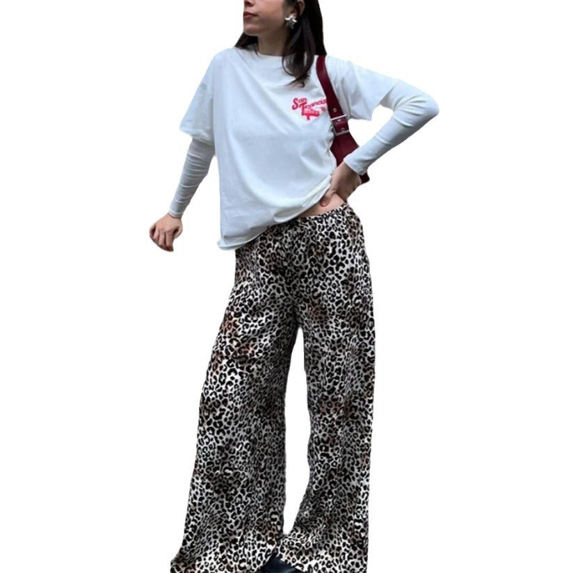 Damen Weite Leoprint-Hose aus fließendem Material R&B